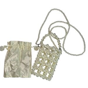 ELEGANT Faux Pearl Beaded Phone Bag with Satin Pouch